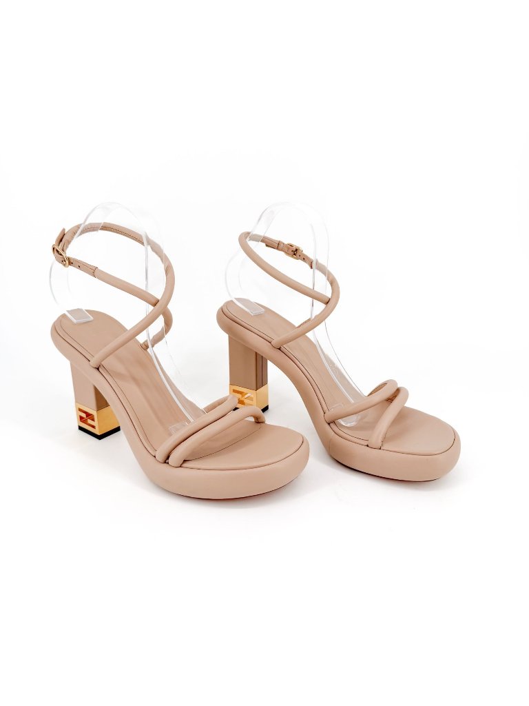 Fendi Baguette Ankle Strap Sandals Size 40.5 Us 10.5 Heels Beige Leather